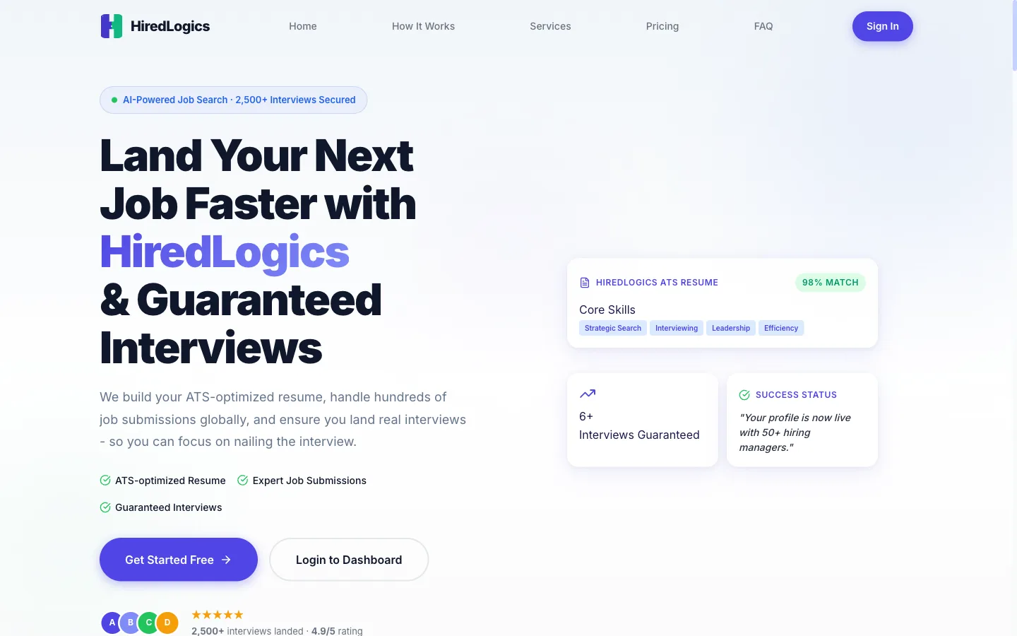 HiredLogics landing page for automated job applications